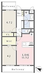 エスペスーラ市野倉 2LDKの間取図画像