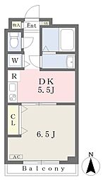 キャッスル洗足 1DKの間取図画像