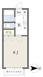 プランドール大橋 1Kの間取図画像