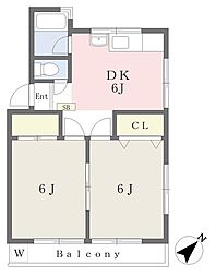 第1高橋マンション 2DKの間取図画像