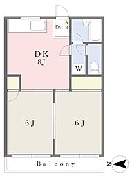 コア・パレス常葉 2DKの間取図画像