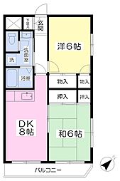 フラットハピネス 2DKの間取図画像