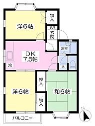 フラワーヒル3番館 3DKの間取図画像