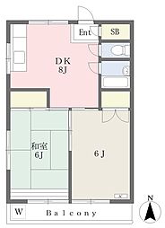 田島ハイツ 2DKの間取図画像