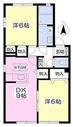 グレイス山口 2DKの間取図画像