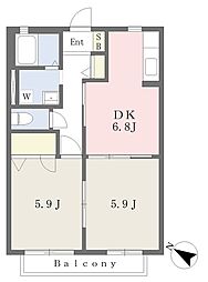ピュアクレージュ 2DKの間取図画像