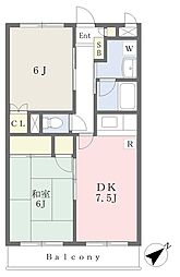 メモリーハイツ1 2DKの間取図画像