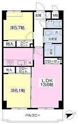 セゾンクレール 2LDKの間取図画像