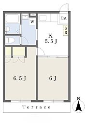コンフォート敷島B 2Kの間取図画像