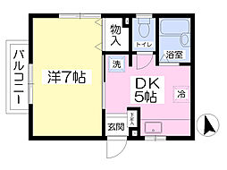 KC5 1DKの間取図画像