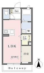 北杜市高根町箕輪新町シャーメゾン 1LDKの間取図画像