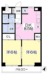 カンファー新宿 5階2DKの間取り