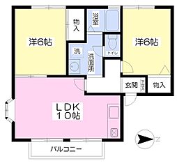 ハイツサンライズB 2LDKの間取図画像