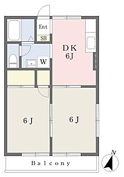 ヴェルデA 2DKの間取図画像