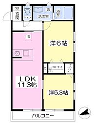 プライマル・ファイン 2階2LDKの間取り