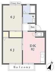 サンビレッジ上山C 2DKの間取図画像