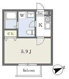ナプラス船橋 1Kの間取図画像