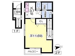 サンテラス 1Kの間取図画像