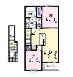 JR内房線 巌根駅 徒歩9分の賃貸アパート 2階2LDKの間取り