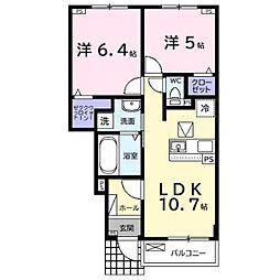 JR内房線 君津駅 バス3分 イオンタウン君津前下車 徒歩5分の賃貸アパート 1階2LDKの間取り