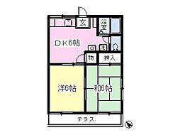 コーポかずさB 2DKの間取図画像