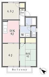 萩野ハイツB 3DKの間取図画像