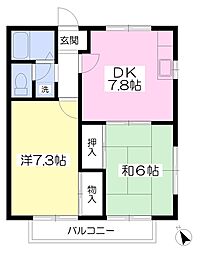 ピアファイブＤ 2階2DKの間取り