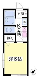 グランシャリオ 2階1Kの間取り