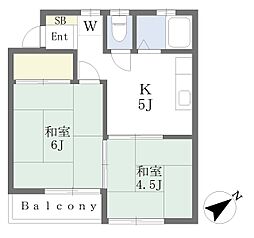 グリーンハイム吉岡A棟 2Kの間取図画像