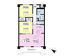 ソシア壱番館 2LDKの間取図画像