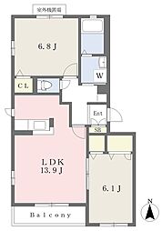 グランバリエS棟 2LDKの間取図画像