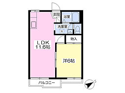 ビラ・青木B棟 1LDKの間取図画像
