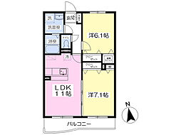 ジンベール・木戸前 2LDKの間取図画像