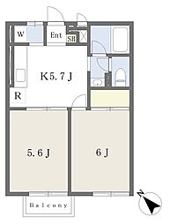 グレイスコートWB棟 2Kの間取図画像