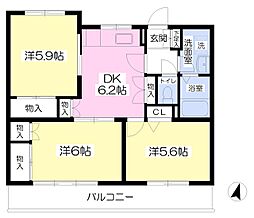 マンション築山第4B棟 3DKの間取図画像