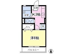 ビューテラスB 1Kの間取図画像