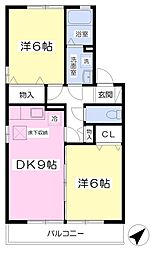 クロワール壱番館 2DKの間取図画像