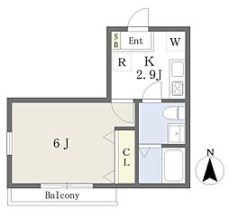 WhiteHouse能見台 1Kの間取図画像