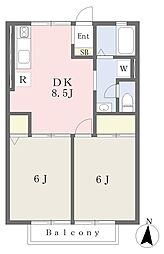 ベルヴィル金沢文庫 2DKの間取図画像