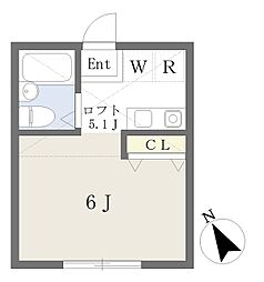 グランヴェール2C ワンルームの間取図画像