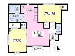 ハピネス 2LDKの間取図画像