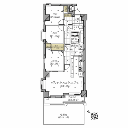 3LDK・角部屋 2026年4月にリフォームを行っております。1階角部屋で全室2面採光の間取りです。洋室3部屋とも収納がございます♪
