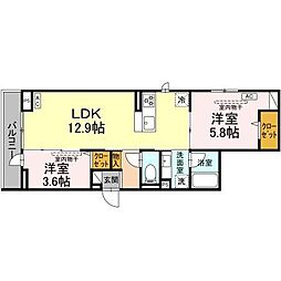 相模原市中央区中央3丁目アパート 2LDKの間取図画像