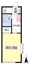 グランス小園B 1Kの間取図画像