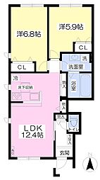 アプリコット 2LDKの間取図画像