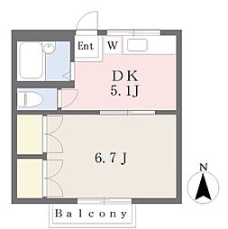 パープルハイツ 1DKの間取図画像