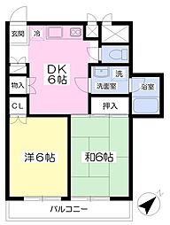 グリーンハイツ橘 2DKの間取図画像