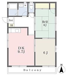 メゾンベルヴィ 2DKの間取図画像