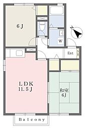 サンハイム西B 2LDKの間取図画像