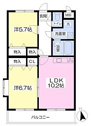 レジデンスプラウド 2LDKの間取図画像